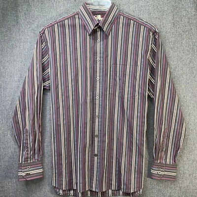Bugatchi Uomo L  Long Sleeve Button Up Flip Cuff Striped Multicolor Shirt MS8 - Image 1 of 4