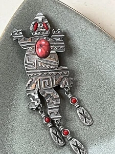 Vintage Large JJ Signed Southwest Lizard Salamander w Coral Plastic Cab Accents - Picture 1 of 8