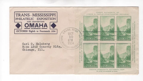 Monarch first day cover, Sc #751, Yosemite S/S, Planty 29, unknown maker, 1934 Cover