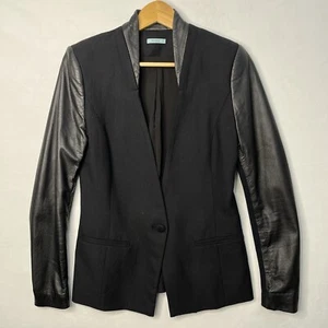 Kookai Blazer Jacket Womens Size 40 Black Lamb leather Sleeves - Picture 1 of 12