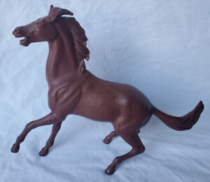 Vintage Brown Plastic Half Rearing Horse 9" Figure Marx?angry cowboy western toy