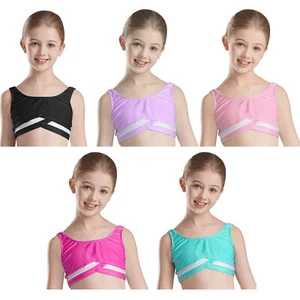 Girls Crop Top Athletic Vest Workout Shirt Kids Bra Competition Tops Sports - Picture 1 of 64