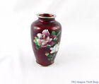 Japanese Chrome Vase with Cranberry Enamel and Rose and White Colored Peonies