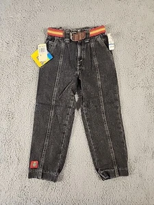 Vintage Little Levi's Jeans Black Acid Wash Kids Size 6 W/ Belt New W/ Tags - Picture 1 of 13