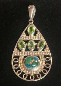 Sterling Silver and Peridot Pendant by PTI Made in India - Picture 1 of 4