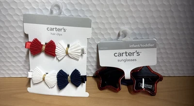 Lot Of 2 Carters Baby Girl 4th Of July 4pc Hair Clip Star Sunglasses - Image 1 of 4