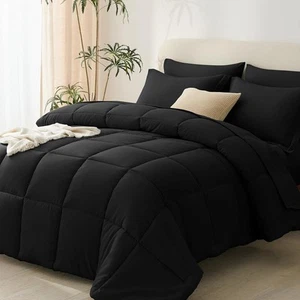 CozyLux King Size Comforter Set 7 Pieces Black Bed King, - Picture 1 of 8