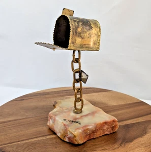 Vtg 10" Brass Mailbox Sculpture On Onyx By John DeMott, Signed & Dated - Picture 1 of 14