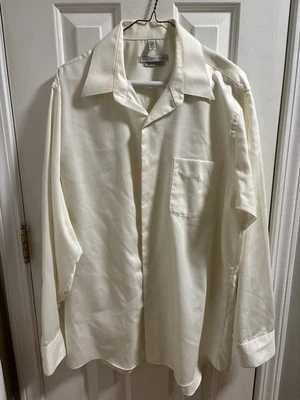 Camisa social masculina Geoffrey Beene 16,5 marfim sem rugas mistura de algodão macia G - Imagem 1 de 4