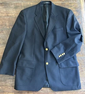 WOODWARD Blazer 43R Navy Gold Clock Button Canada Wool Sport Coat Marshall Field - Picture 1 of 20