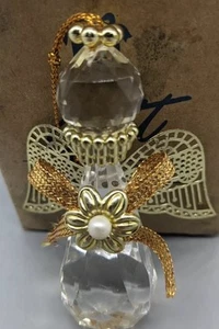 Acrylic Angel Ornament Faux Crystal Gold Wings 3" - Picture 1 of 6