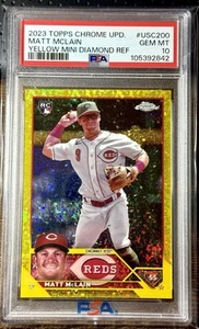 2023 Topps Chrome /75 Matt McLain PSA 10 giallo mini-diamante rifrattore USC200 RC - Foto 1 di 2