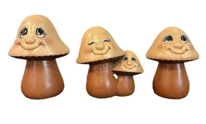 Mushroom Garden Outdoor Yard Ceramic Glazed Smiling Figure Set Lot Vintage 90s - Picture 1 of 8