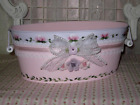 shabby sweet hand painted pink roses n lavender tin bucket pail storage w/lace