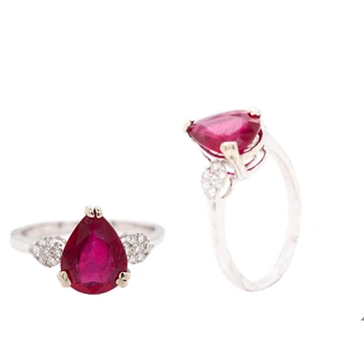 Мадагаскар рубиновая груша 3,40 карата белое золото 14 карат с алмазными акцентами (54976) - Изображение 1 из 4