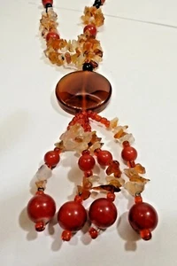 A1) Collar de jaspe, ágata naranja y vidrio - 28" de largo - hermoso - Imagen 1 de 3