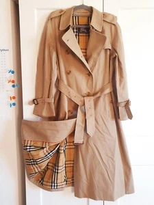 Burberry Vintage Women Beige Cotton Blend Haymarket Tartan Trench Coat UK 12 Pet - Picture 1 of 14