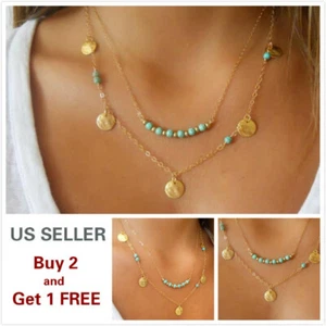Double layer Fashion Women Turquoise Choker Necklace Charm Chain Jewelry F - Picture 1 of 3