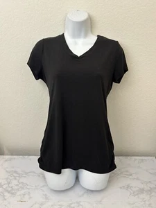 Athletic Works T-Shirt Women's M 8-10 Black V-Neck Short Sleeve Pullover Top C - Picture 1 of 4