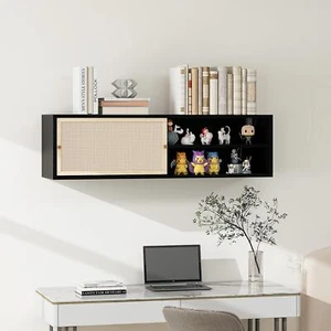 Wandschrank Wandregal Hängeschrank Regal Schrank mit Rattan Schiebetüren 110cm - Bild 1 von 11