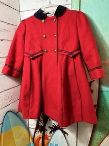Rothchild Girl's Wool Blend Coat. Size 6. Red. Black Velvet Collar. - Picture 1 of 17