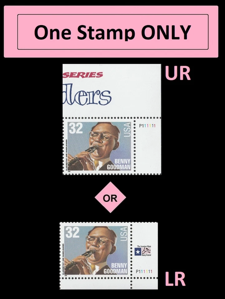 US 3099 Big Band Leaders Benny Goodman 32c plate single P111111 MNH 1996 - Image 1 of 1