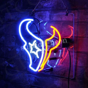 Letrero de neón real con logotipo de fútbol americano de los Houston Texans regalo de cueva para hombre 17"x17" - Imagen 1 de 3