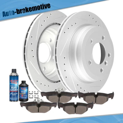 FOR 09 10 11 12 13 BMW 328I XDRIVE REAR DRILL + SLOT BRAKE ROTORS CERAMIC PADS - Image 1 of 4