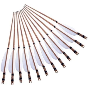 6/24PCS 31''Archery Bamboo Shaft Arrow w/White Turkey Feathers For Recurve bow - Picture 1 of 10