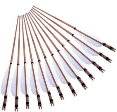 6/24PCS 31''Archery Bamboo Shaft Arrow w/White Turkey Feathers For Recurve bow  - Image 1 of 4