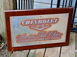 early 1960s CHEVROLET CARS & TRUCKS Old 24x16 Tin over Wood Sign ~SILVER VERSION - Picture 1 of 9