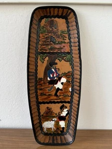 Piatto Rettangolare Vintage Decorativo Artigianale Sardo In Cuoio Sardegna - Imagen 1 de 11
