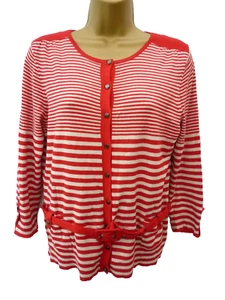 Debenhams Damen Größe 12 14 rot beige gestreift 3/4-Ärmel Gürtel Pullover Cardigan - Bild 1 von 12