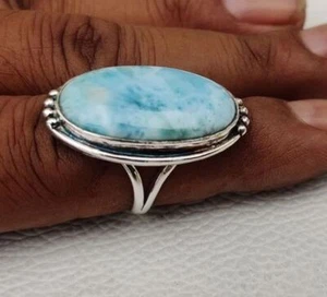 Larimar Gemstone 925 Sterling Silver Christmas Gift Ring Jewelry All Size SP-779 - Picture 1 of 9