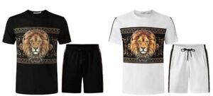  Latest Men's Slim Fit Lion Short Summer Tracksuit Sets Tops Short Sleeve gym 