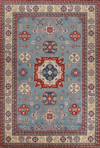 Vibrant Color Geometric Kazak Pakistani Area Rug Blue 10x14 ft - Picture 1 of 19