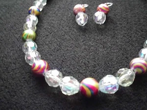 Modeschmuck Halskette Perlen Kunststoffperlen bunt Ohrringe Handarbeit Karabiner - Bild 1 von 4
