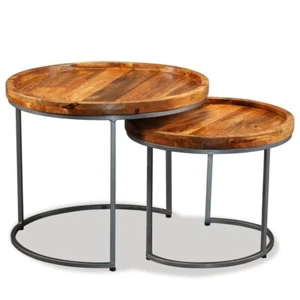 NNEVL Side Table Set 2 Pieces Solid Mango Wood - Picture 1 of 9
