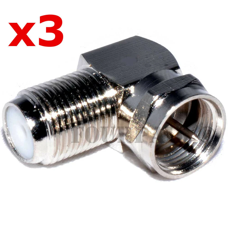3 Pack Lot - F Type Right Angle 90 Degree M/F Coax Cable TV Adapter Connector - Image 1 of 1