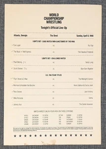 Hoja de alineación de lucha libre WCW 4/8/1990 Lex Luger vs Ric Flair Cage Match - Imagen 1 de 2