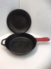 Lodge 8SK 10” Double Spout Cast Iron Skillet Frying Pan w Basting Lid & Silicone