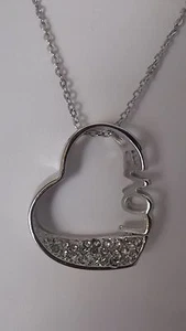 SOLO COLLAR-Plata 17" cadena y recorte corazón colgante con piedras transparentes  - Imagen 1 de 3