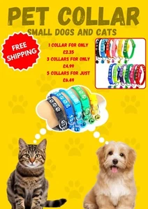 Verstellbares Haustierhalsband für Hunde & Katzen mit Glocke. Süßes Footprint Design, weich & langlebig - Bild 1 von 63