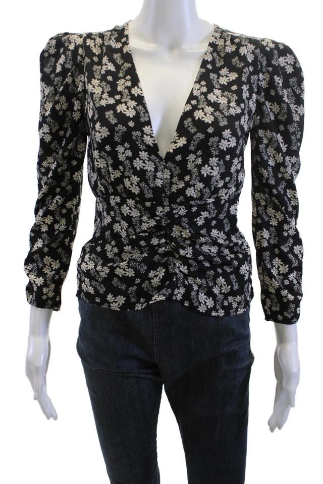 Blusa ASTR Mujer Negra Floral Cuello en V Manga Larga Poliéster Talla XS Foto 1 de 4