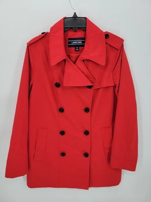 Chaqueta Lands End para mujer 12 roja doble botonadura gabardina bolsillos ropa exterior Foto 1 de 4