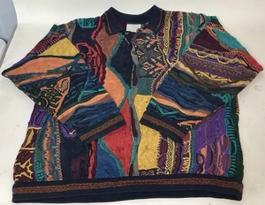Coogi Pullover 1990er Herren 3D Strick große Knopfleiste mehrfarbig Made in Australia - Bild 1 von 24