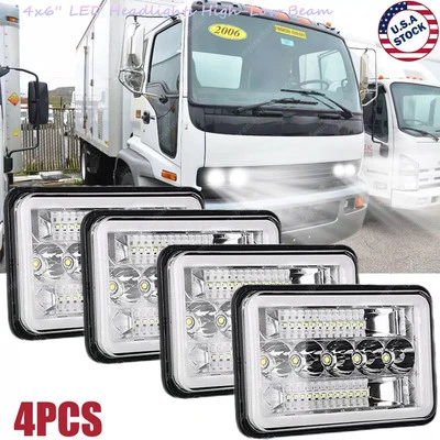 4PCS Black 4x6" LED Headlights DRL Hi Lo Sealed fits GMC T6500 T7500 1997-2009 S - Image 1 of 4