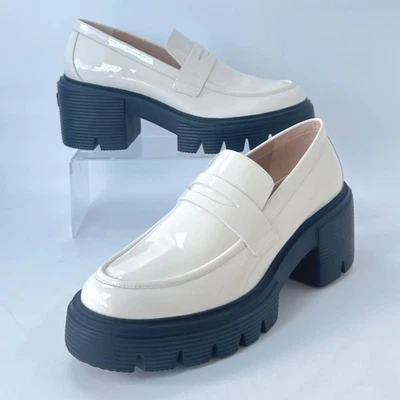 Stuart Weitzman Soho Loafers Cream Chunky Heel Leather Shoes Women Size 37 US6.5 - Image 1 of 4