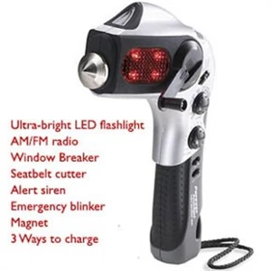  7-in-1 Emergency Tool Car Window Breaker Seatbelt Cutter Radio Flashlight Siren - Picture 1 of 5