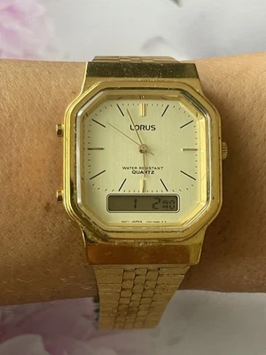 Lorus Vintage Mens Watch Retro V041-5020 Bracelet Gold Tone Digital Japan 745 - Image 1 of 4